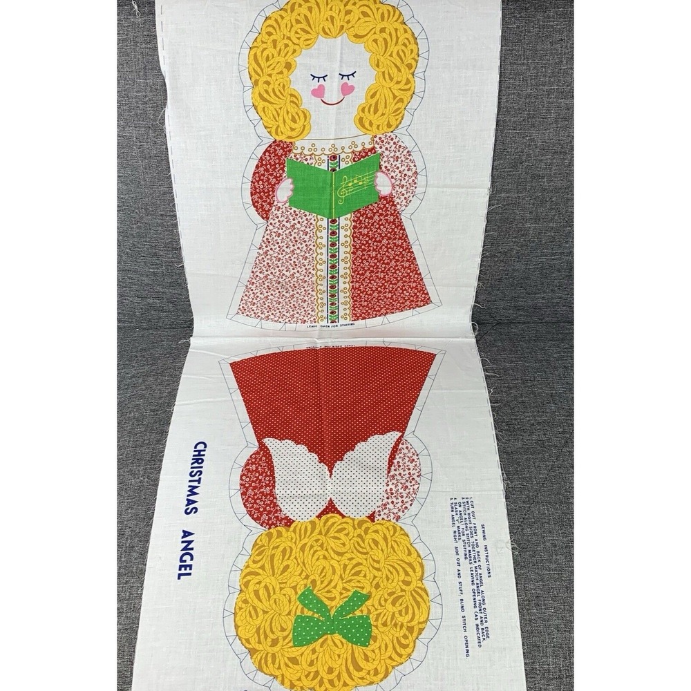 Vtg Christmas Angel Fabric Cutout Panel Stuffed Holiday Craft Ornament Cranston